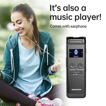 Digital Voice Recorder 32G Activated Record Playback MP3 Music Player w/ Mic Speaker 1536KBPS HD Recording 24 System Languages