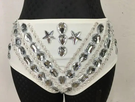 New Sexy Handmade DIY Sewing Top + Shorts + Gauze Skirt 3piece Set Nightclub DJ Singer Stage Costumes Women Summer Clothing