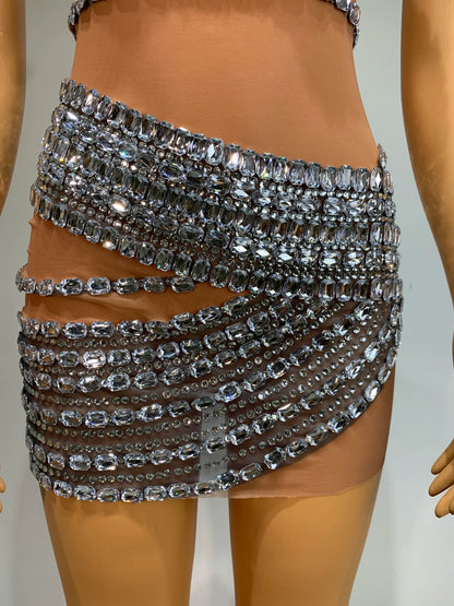 Women Sexy Mesh Perspective Backless Dress Female Singer Dancer Stage Performance Costume Club Birthday Evening Party Clothing