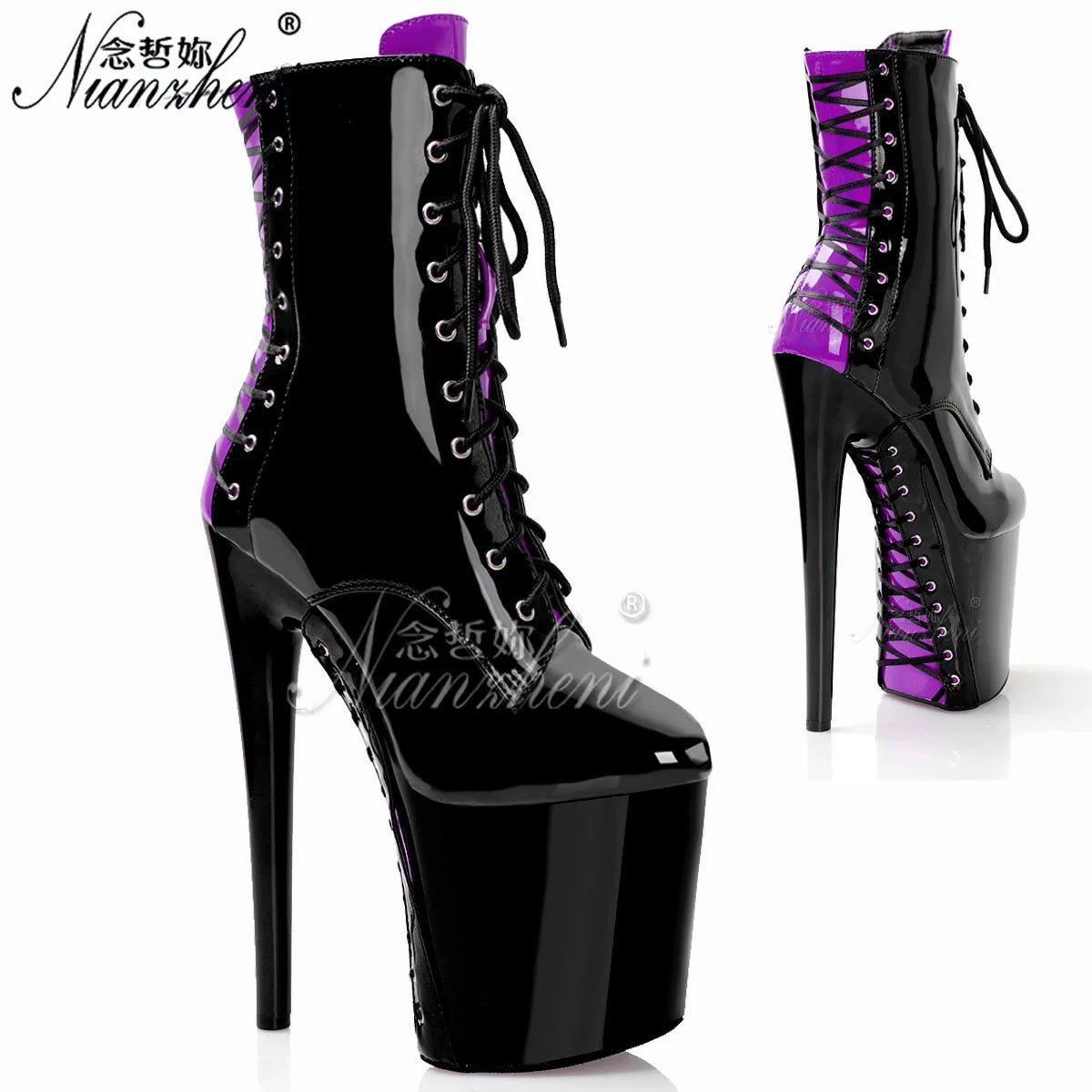 Clubbing gladiator Big Size Pole Dance Shoes Platform Ankle Boots 20cm Lace Up Stripper 8Inches High Heels Exotic  Sexy Fetish