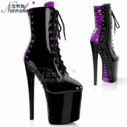 Clubbing gladiator Big Size Pole Dance Shoes Platform Ankle Boots 20cm Lace Up Stripper 8Inches High Heels Exotic  Sexy Fetish