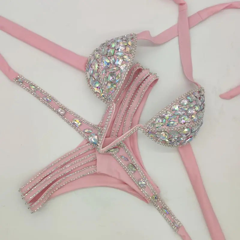 Nightclub Bar Sexy Rhinestones Bikini Set Pole Dance Costume Women Club Party DJ DS Dancer Performance Rave Outfit Diamond Bra