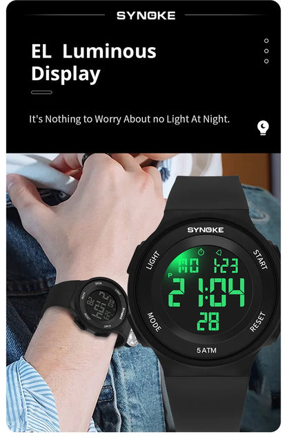 SYNOKE Student Electronic Watch Unisex Sport Watch Multifunction Military Sports Waterproof Luminous LED Digital Men Big Dial