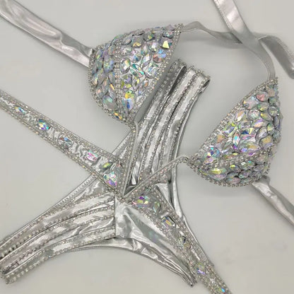Nightclub Bar Sexy Rhinestones Bikini Set Pole Dance Costume Women Club Party DJ DS Dancer Performance Rave Outfit Diamond Bra