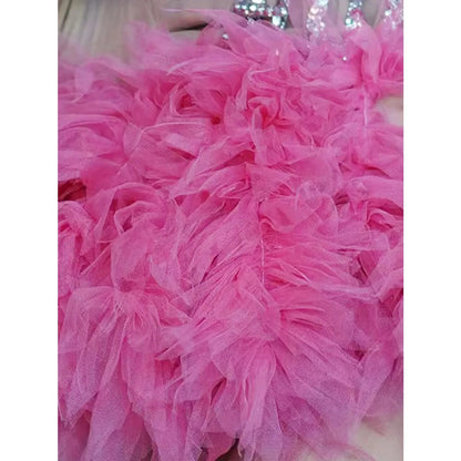 Sparkly Rhinestones Sequins Tube Tutu Mesh Dresses for Women Sexy Birthday Party Prom Evening Dress Photo Shoot Wear