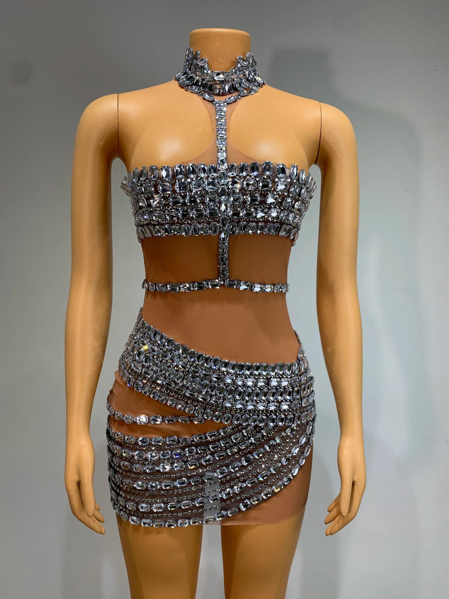 Women Sexy Mesh Perspective Backless Dress Female Singer Dancer Stage Performance Costume Club Birthday Evening Party Clothing