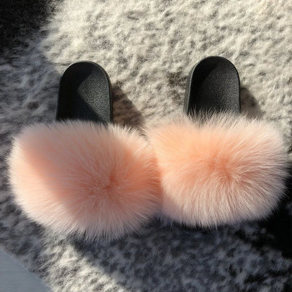 Natural fox fur slippers, fashionable outdoor multi-color animal hair slippers, women's gifts, soft EVA sole slippers,on trend
