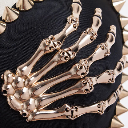 Black/Gold Rivets & Skeleton Hands Fashion Push Up Bras For Women Sexy Bralette Top y2k Goth Punk Bra Club Party Pole Dance Wear