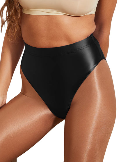 WOMEN sexy gloss briefs Bikinis tight High waisted fork elasticity Hip lifting swimming trunks Oily smooth MEN underwear