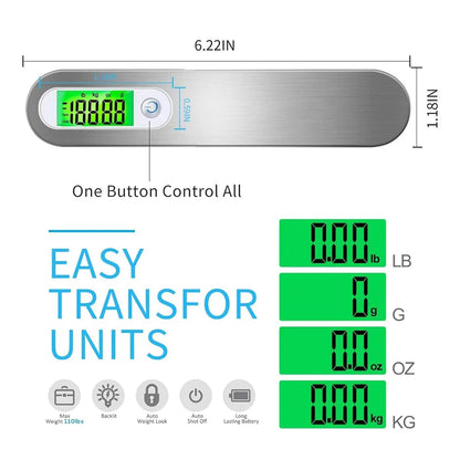 110Lb/50Kg Portable Digital Luggage Weight Scale LCD Display Pocket Electronic Suitcase Travel Scale Balance Baggage Weight Tool