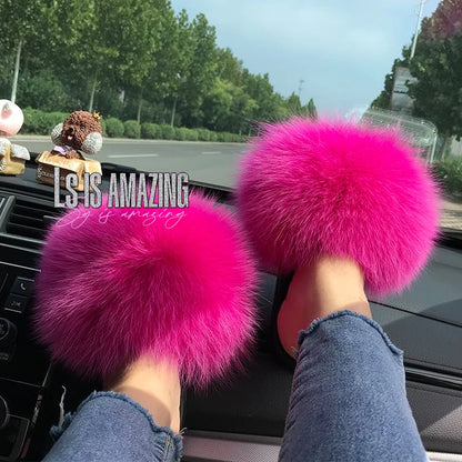 Natural fox fur slippers, fashionable outdoor multi-color animal hair slippers, women's gifts, soft EVA sole slippers,on trend