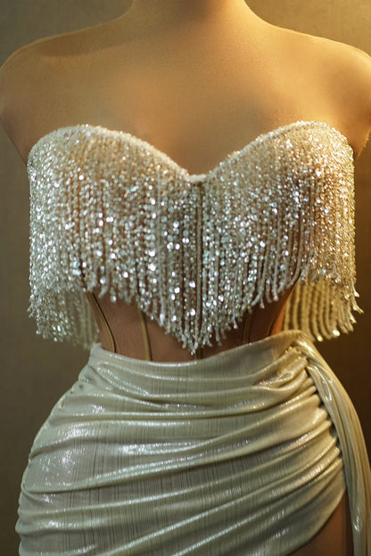 Women Crystals Stunning Stage Wear Dancer Singer Las Vegas Showgirl Drag Queen Outfit Night Clubbing Mesh Short Dress