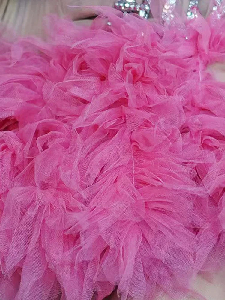 Sparkly Rhinestones Sequins Tube Tutu Mesh Dresses for Women Sexy Birthday Party Prom Evening Dress Photo Shoot Wear