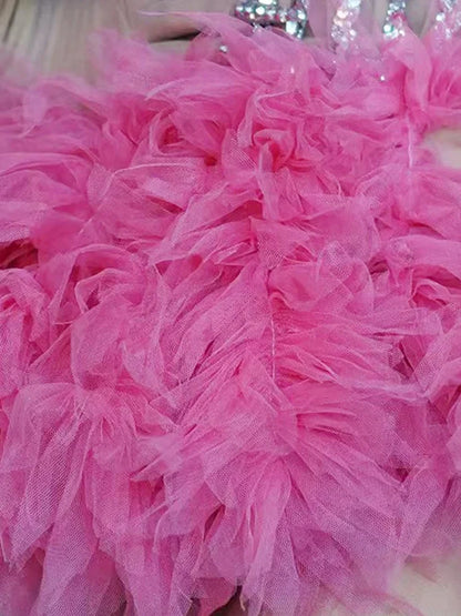 Sparkly Rhinestones Sequins Tube Tutu Mesh Dresses for Women Sexy Birthday Party Prom Evening Dress Photo Shoot Wear