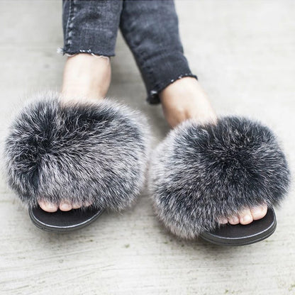 Natural fox fur slippers, fashionable outdoor multi-color animal hair slippers, women's gifts, soft EVA sole slippers,on trend