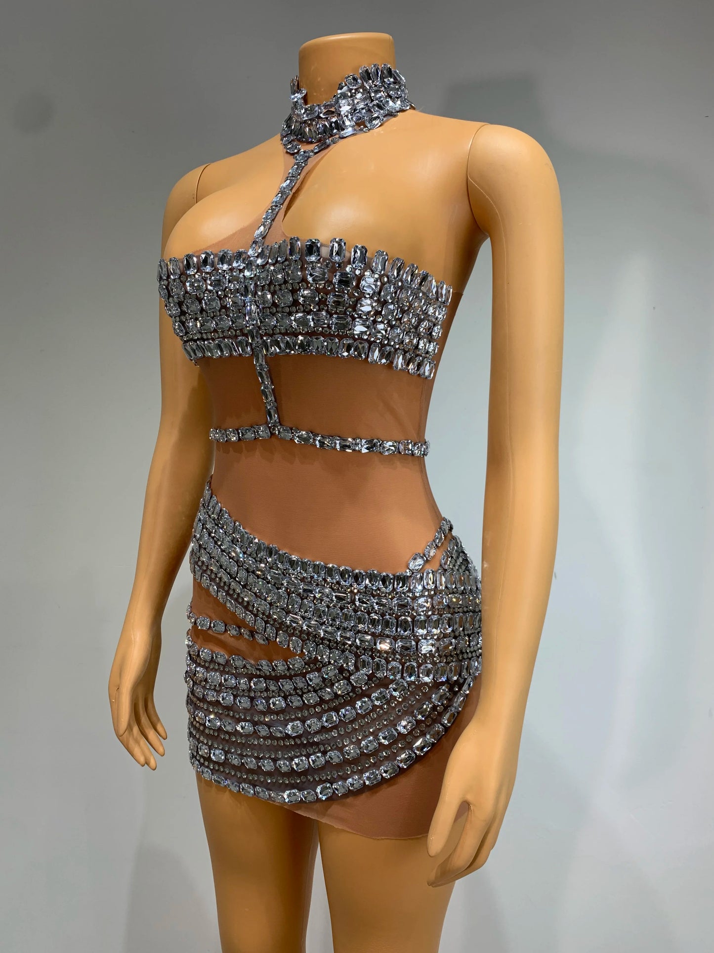 Women Sexy Mesh Perspective Backless Dress Female Singer Dancer Stage Performance Costume Club Birthday Evening Party Clothing