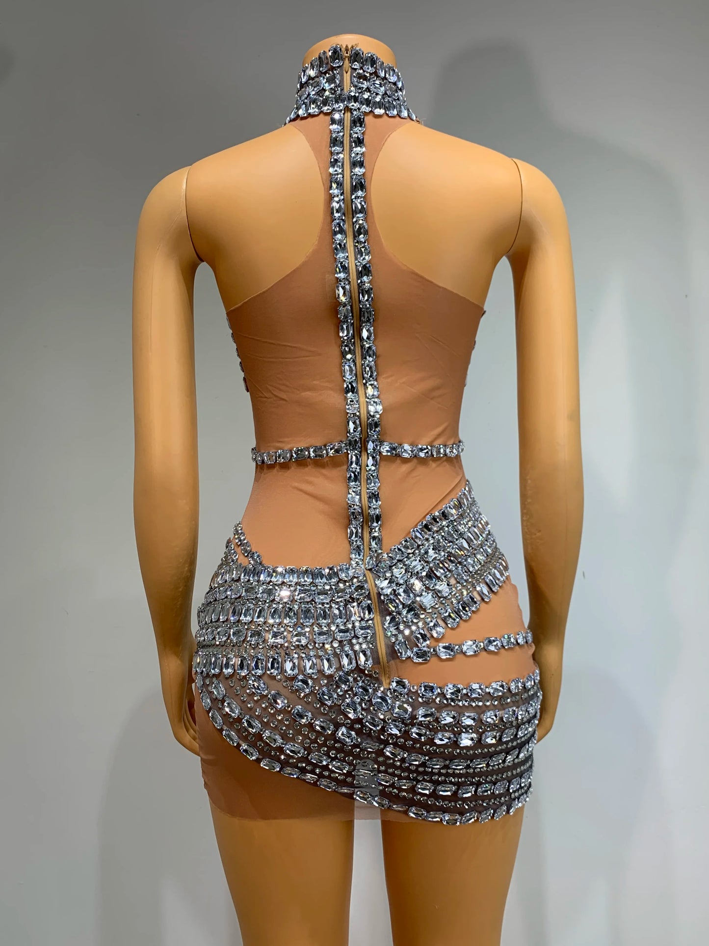 Women Sexy Mesh Perspective Backless Dress Female Singer Dancer Stage Performance Costume Club Birthday Evening Party Clothing