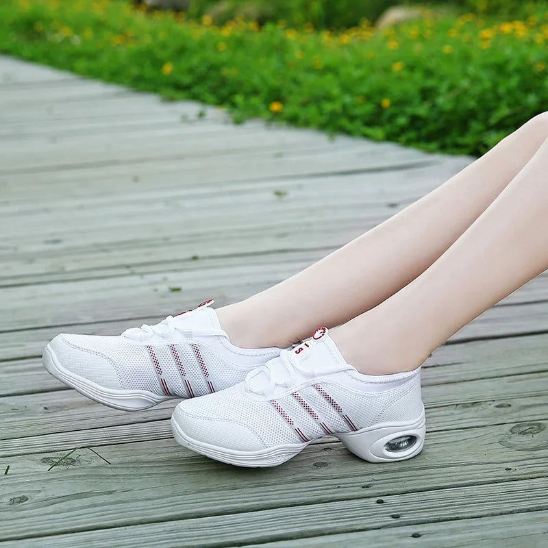 Breathable Women's Jazz Shoes Lace-up Modern Dance Shoes Lady Comfortable Air Cushion Platform Sneakers for Dancing Walking