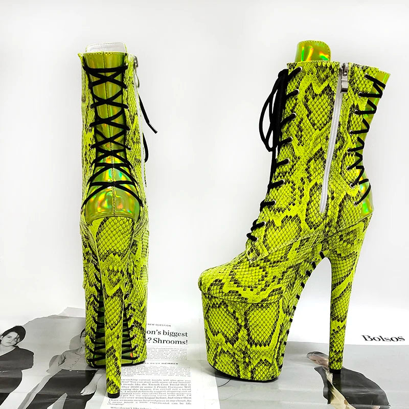 Clubbing gladiator Big Size Pole Dance Shoes Platform Ankle Boots 20cm Lace Up Stripper 8Inches High Heels Exotic  Sexy Fetish