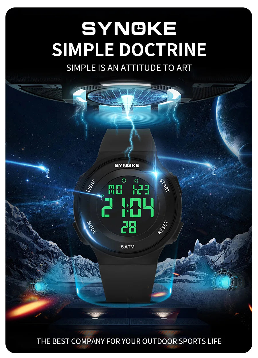 SYNOKE Student Electronic Watch Unisex Sport Watch Multifunction Military Sports Waterproof Luminous LED Digital Men Big Dial