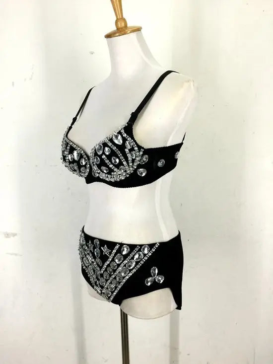 New Sexy Handmade DIY Sewing Top + Shorts + Gauze Skirt 3piece Set Nightclub DJ Singer Stage Costumes Women Summer Clothing