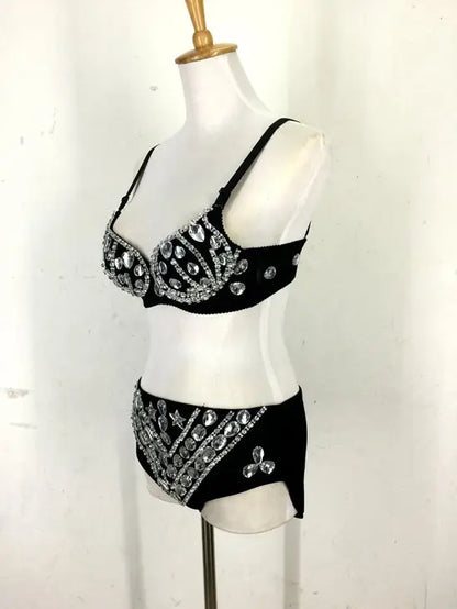 New Sexy Handmade DIY Sewing Top + Shorts + Gauze Skirt 3piece Set Nightclub DJ Singer Stage Costumes Women Summer Clothing