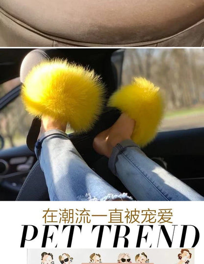 Natural fox fur slippers, fashionable outdoor multi-color animal hair slippers, women's gifts, soft EVA sole slippers,on trend