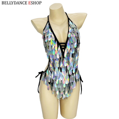 Sparkly Beaded One-Piece Bodysuit Sexy Party Show Club Wear Rave Nightclub Outfit gogo costume Stage Performance Dance Clothes