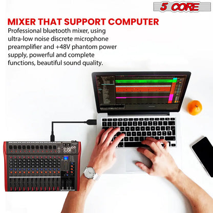 5 Core Audio Mixer 12 Channel DJ Equipment with Bluetooth USB Sound Board Console