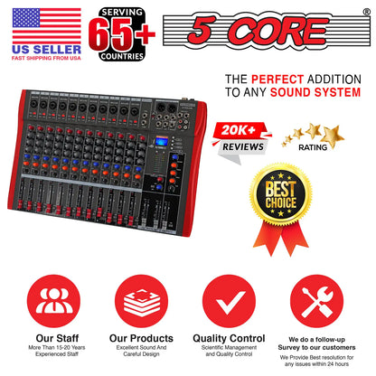 5 Core Audio Mixer 12 Channel DJ Equipment with Bluetooth USB Sound Board Console