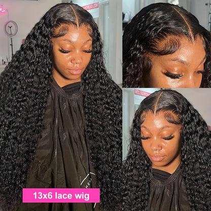 200% Density 13x6 Deep Wave Lace Front Wigs Human Hair 13x6 HD Lace Deep Curly Glueless Frontal Wigs Human Hair Pre Plucked For Women