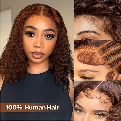 250% Short Water Wave Bob Wigs Chocolate Brown Water Wave Bob Wigs Human Hair Wig 13x6x1 HD Ear To Ear Pre Plucked Hair Line With Baby Hair Brazilian Human Hair Wig Deep Curly Lace Frontal Wig For Women