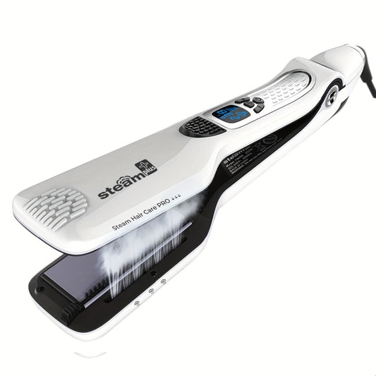 Steam Hair Straightener Flat Iron - Ceramic Ionic Plates, Detachable Comb, Adjustable Temperature, Digital LCD Display, Dual Voltage for Home and Salon Use