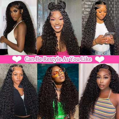 200% Density 13x6 Deep Wave Lace Front Wigs Human Hair 13x6 HD Lace Deep Curly Glueless Frontal Wigs Human Hair Pre Plucked For Women