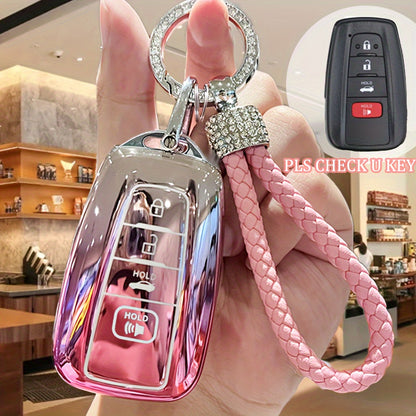 Car Keychain Cover for Toyota, with Rhinestone Keychain, Soft Key Full Protection Cover, Gift