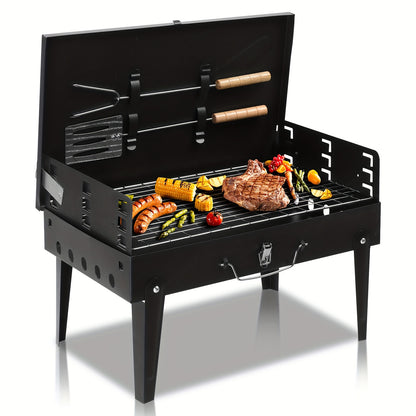 Compact Charcoal BBQ Grill 44x27x7cm - Easy Carry Design, Durable Black Finish, Ideal for Backyard & Picnic Cooking