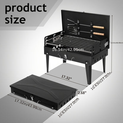 Compact Charcoal BBQ Grill 44x27x7cm - Easy Carry Design, Durable Black Finish, Ideal for Backyard & Picnic Cooking