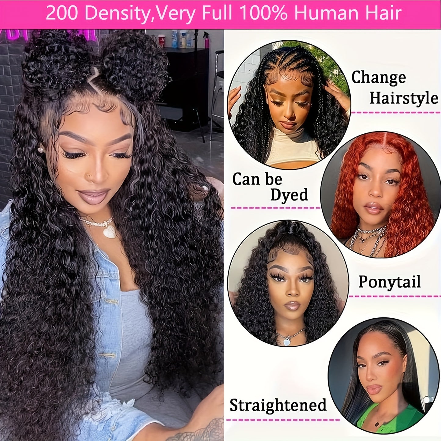 200% Density 13x6 Deep Wave Lace Front Wigs Human Hair 13x6 HD Lace Deep Curly Glueless Frontal Wigs Human Hair Pre Plucked For Women